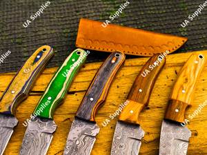 Couteau de chasse en acier Damas à prix de gros, manche en bois, lame à pointe tombante, bord droit, non réglable, couteaux DIY - Product Image 3