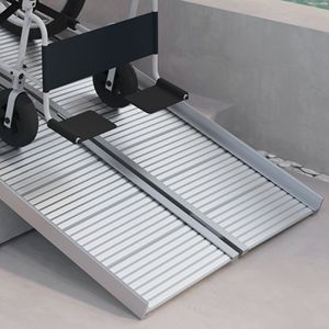 5ft Aluminum <b>Foldable</b> Wheelchair Ramp with Textured Safety Silver Finish for <b>Steps</b> and Doorways - Product Image 6