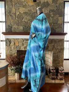 Vestido Kaftan de Rayón con Estampado Shibori Turquesa, Talla Grande, Corte Holgado y Fluido, Ropa de Playa para Mujer - Product Image 3