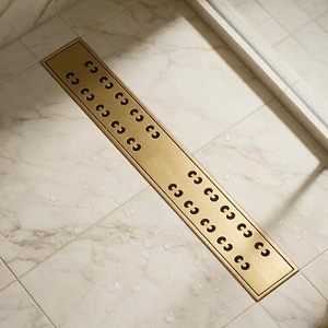 Rejilla de drenaje lineal para ducha, de acero inoxidable, color oro cepillado, rectangular, para baño - Product Image 1