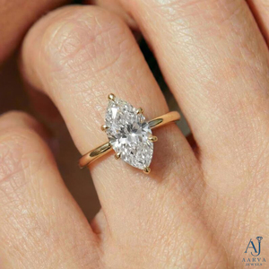 Anillo de Compromiso y Boda Clásico con Corte Marquesa, Moissanita Cultivada en Laboratorio, Chapado en Oro, para Mujer - Product Image 1