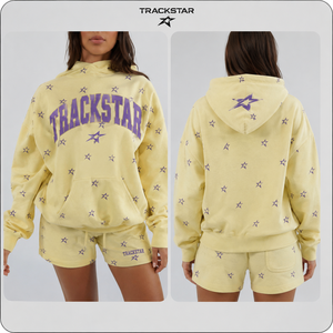 Ensemble de survêtement 2 pièces pour femme TRACKSTAR, imprimé étoiles jaunes, col montant, manches longues, coupe ample, vêtements de sport décontractés, printemps été - Product Image 2