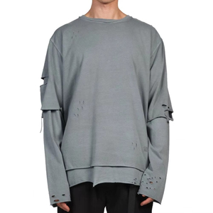 เสื้อยืดแขนยาวสองชั้นทรงบ็อกซี่ผ้าฝ้าย 100% พิมพ์ลายโลโก้แบบ DTG สไตล์วินเทจฟอกสี สำหรับผู้ชาย พร้อมโลโก้แบบกำหนดเอง - Product Image 3