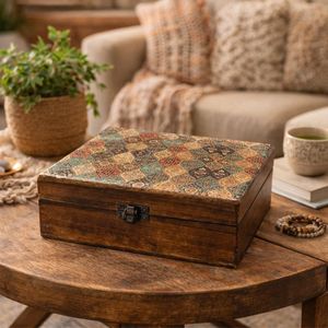 Wooden Storage Boxes Rectangular Carved Minimalist Design Stackable <b>Double</b> Tier for Living Room Neatening Decorative Box - Product Image 6