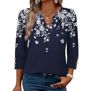 Blusa de Gasa con Rayas Coral para Mujer, con Cuello en V, Mangas Cortas y Caída Ligera, para Ropa de Trabajo Contemporánea - Product Image 4