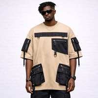 T-shirt Homme Grande Taille en Coton 100% Uni avec Poches Cargo Tactiques, Style Urbain, Sérigraphié – Nouvelle Collection