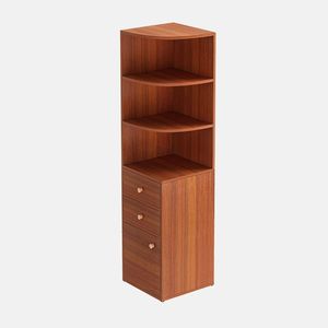 Modern Teak Wood <b>Corner</b> Bookcase Quarter Circle Open Shelves 3 Drawer <b>Cabinet</b> Storage Unit - Product Image 1