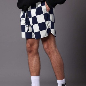 Casual Style <b>White</b> Navy Blue Pattern Breathable Polyester <b>Men's</b> Checkered Shorts Mid Rise Drawstring Waist With Pockets Shorts - Product Image 1