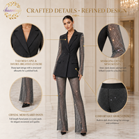 Ensemble de costume blazer vintage en crêpe de haute qualité pour femme, avec design sexy en maille et strass, motif original, ODM