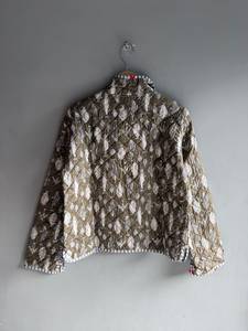 <b>Quilted</b> Cotton <b>Jacket</b> Women Stand Collar Full Sleeve Autumn Regular Length Patch Pocket Printed Fish <b>Pattern</b> GIFT FOR HER - Product Image 6