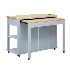 Isola da Cucina K K da 47 Pollici con Tavolo da Pranzo Estensibile, Impiallacciatura in Legno di Gomma e Ripiano Interno con Funzionalità di Stoccaggio - Product Image 3