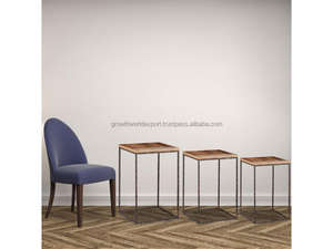 Ensemble de 3 tables d'appoint gigognes industrielles en bois de manguier et métal, design rustique, rangement et organisation, capacité de plus de 5 pieds - Product Image 3