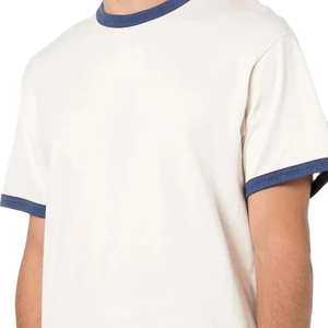 T-shirt Ringer Homme Personnalisé Bleu & Blanc, Coton Lourd 100%, Col Rond, Coupe Boxy Courte, Style Vintage - Product Image 4