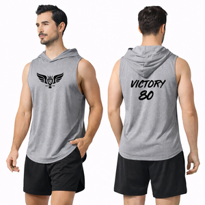Camiseta sin mangas con capucha para hombre, chaleco con capucha para gimnasio y fitness, camiseta con capucha de algodón para entrenamiento muscular, ropa deportiva de verano con logo personalizado - Product Image 5