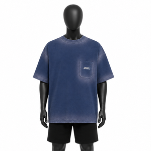 เสื้อยืดโอเวอร์ไซส์สไตล์วินเทจฟอกสี  สำหรับผู้ชาย  รับสกรีนโลโก้  ผ้าคอตตอนหนา 100%  สตรีทแวร์  ทรงไหล่ตก  มีกระเป๋า  ขายส่ง - Product Image 1
