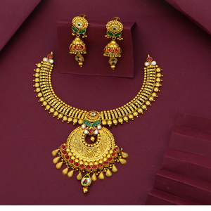 Collar nupcial antiguo de oro con pendientes, joyería tradicional de templo, gargantilla india del sur, para bodas festivas. - Product Image 1