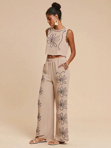 Elegant Embroidered Casual Solid Short Sleeveless Woven Chiffon Top 100% Cotton Full Length Co-Ord <b>Set</b> Women's Regular Fit - Product Image 2