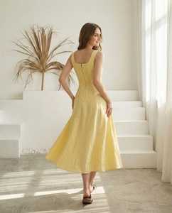 Vestido Transpirable de Verano Estilo Francés con Cuello en U, Patrón Jacquard, Silueta Tipo Capilla, Cintura Ajustada y Lateral, Vestido Maxi Midi - Product Image 3