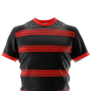 Conjuntos de camisetas y pantalones cortos de fútbol con diseño de rayas personalizadas, conjunto de uniforme de rugby hecho profesionalmente para ropa deportiva al aire libre - Product Image 4