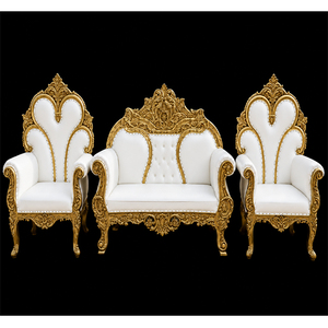 Fancy Wedding <b>Sofa</b> Set Leaf Shape Wedding <b>Sofa</b> Set Luxury White <b>Gold</b> Wedding <b>Sofa</b> Set Ornate Carved Wood Furniture for Decor - Product Image 1