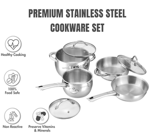 Premium Stainless Steel Cookware <b>Set</b> 7 Pcs Fry Pan Kadai Saucepan Sauce <b>Pot</b> Glass Lid Induction Base Export Kitchen - Product Image 2