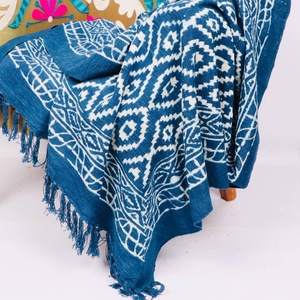 Handmade Eco-Friendly Traditional Style Block Print Cotton <b>Throw</b> Tassels 100% Cotton for Home Decor - Product Image 1