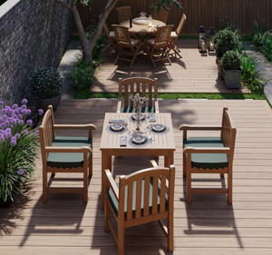 Juego de Mesa de Comedor Cuadrada de Madera de Teca Sólida para Exteriores, 4 Plazas, con Sillas con Brazos y Orificio para Sombrilla, Acabado Natural, Muebles de Jardín y Patio - Product Image 2