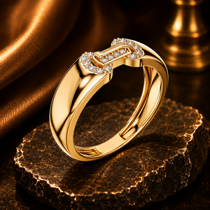 Luxury Diamond Buckle <b>Ring</b> for Men Yellow Gold Finish <b>Iced</b> Out Statement Band Wedding Jewelry Gift Style - Product Image 1