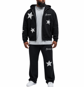 Manufacturer Custom Oversize 500 Gsm Applique Patch <b>Zip</b> <b>Ups</b> Men's Distressed Heavywieght Tracksuit - Product Image 1
