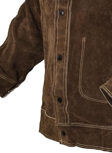 Brown Suede <b>Fire</b> Proof Work Jacket Regular Fit with Respirator Pack Heat <b>Resistant</b> up 500C JNA GROUP for Factory Workshop Use - Product Image 2
