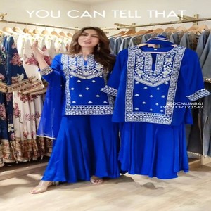 VASTRA COTTAGE Top de Georgette Sintético con Bordado, Sharara Completamente Cosida y Dupatta a Juego con Borde de Encaje Elegante - Product Image 6