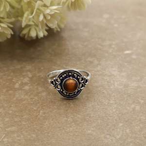 Natural <b>Tiger's</b> <b>Eye</b> Brass 925 Silver Plated Vintage Handcrafted Oxidized Boho Unisex Statement <b>Ring</b> SHYAM JEWELRS Jaipur - Product Image 1