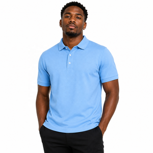 Camiseta Polo Azul Cielo Personalizada para Hombre, 100% Algodón Pique, Manga Corta, Camiseta Polo de Golf, OEM, ODM, Marca Privada - Product Image 4