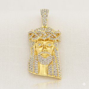Pendentif unisexe en argent 925 plaqué rhodium avec breloque tête de Jésus personnalisée en diamant de laboratoire et jade, style Hip Hop religieux pour fête - Product Image 5
