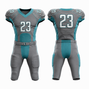 Uniforme de Fútbol Americano Sublimado Personalizado, Conjunto de Jersey y Pantalones con Cuello en V para Hombre, Gris Verde Azulado, Absorbente de Humedad, Ropa Deportiva Ajustada - Product Image 5
