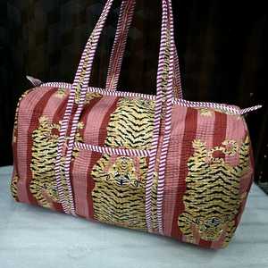 Cotton Quilted Duffle Shoulder Travel Bag with Two Handles Floral Kantha Design Open Closure Shopping Bag - Product Image 5