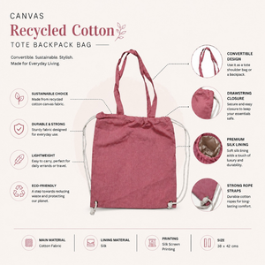 Canvas Recycled Cotton Tote <b>Backpack</b> Bag | Convertible Shoulder <b>Backpack</b> Design | Daily Reusable Carry Utility Bag for Travel - Product Image 5