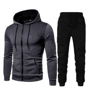 Ensemble de survêtements sportifs décontractés brodés 2 pièces pour hommes, à manches longues et fermeture éclair intégrale, tenues de sport actives pour la saison hivernale - Product Image 2