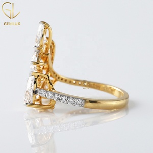 <b>Open</b> Cuff Moissanite Diamond Engagement <b>Ring</b>, Pear & Round Cut Diamond <b>Ring</b>, Unique Custom Design, Luxury Wedding <b>Ring</b> - Product Image 6