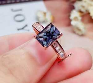 Vintage <b>Alexandrite</b> <b>Engagement</b> <b>Ring</b> June Birthstone Color Change <b>Ring</b> Art Deco <b>Ring</b> 14k Rose Gold Emerald Cut Bridal <b>Ring</b> - Product Image 5