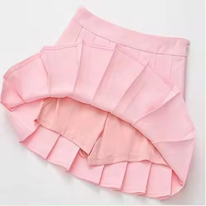 Women's <b>Pink</b> Pleated Mini <b>Skirt</b> Solid Color <b>Satin</b> Fabric Regular Waistline All Seasons Wear - Product Image 1