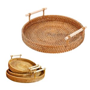 Handwoven RATTAN TRAY <b>FRUIT</b> <b>STORAGE</b> BASKET with Handles Gift, Serving & Home Decor, Food Serving, Display & Organizer - Product Image 1