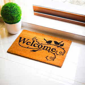พรมเช็ดเท้าใยมะพร้าวพิมพ์ลาย Coco Welcome Vine พร้อมแผ่นรอง PVC ลายตกแต่งรูปนก พรมใยธรรมชาติสำหรับทางเข้า ป้องกันการลื่น - Product Image 1
