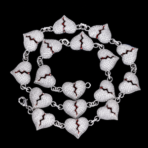 Handcrafted 925 Silver Moissanite Diamond Broken Heart Cut <b>Statement</b> <b>Necklace</b> Micro Pave Link Chain Unisex Party Wear Jewelry - Product Image 1