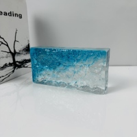 Brique de verre texturée à motif glace blanc et bleu, prix usine, pour panneau mural de salle de bain ou séparateur