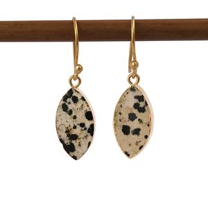 Pendientes de gemas de jaspe Dálmata, pendientes de estilo gancho con forma de marquesa, gota colgante, pendientes llamativos, regalo de joyería para ella - Product Image 1