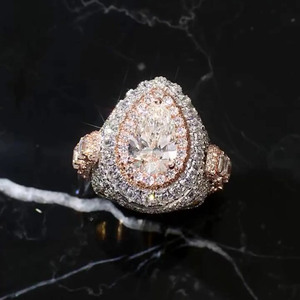 925 Silver Pear Cut Moissanite Halo Engagement <b>Ring</b> with Rhodium Plated Cluster Design <b>Iced</b> Luxury Hip Hop Bling Jewelry - Product Image 1