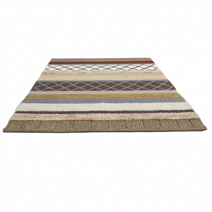 Tapis en laine DECORDEC multicolore texturé à rayures, écologique, antidérapant, tufté à la main, beige, noir, rouille, gris, motif géométrique en treillis pour - Product Image 2