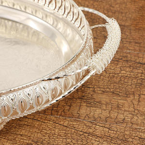Luxury Modern German Silver Rectangle Serving Tray Handles Handmade Iron Decorative Platter Metal Tea Wedding Gift <b>Home</b> - Product Image 2