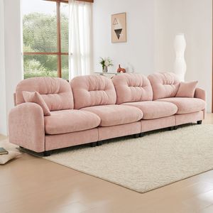 Divano Modulare a Quattro Posti in Tessuto Chenille Premium con 2 Cuscini Decorativi, Design Trapuntato e Plissettato, Divani di Alta Qualità per Soggiorno - Product Image 2